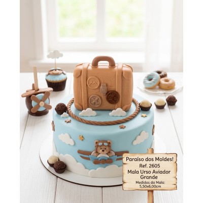 Molde de Silicone Mala Aviador Grande e Funda 2605 Confeitaria Biscuit