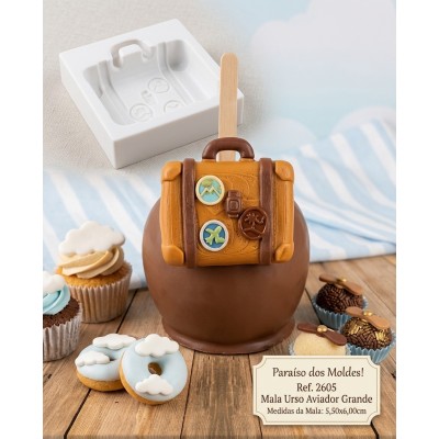 Molde de Silicone Mala Aviador Grande e Funda 2605 Confeitaria Biscuit