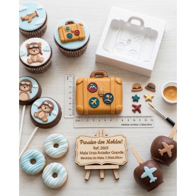 Molde de Silicone Mala Aviador Grande e Funda 2605 Confeitaria Biscuit
