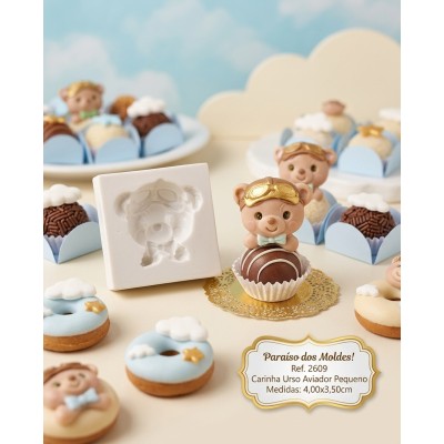 Molde de Silicone Carinha Urso Aviador Pequena 2609 Confeitaria Biscuit