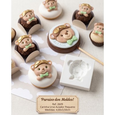 Molde de Silicone Carinha Urso Aviador Pequena 2609 Confeitaria Biscuit