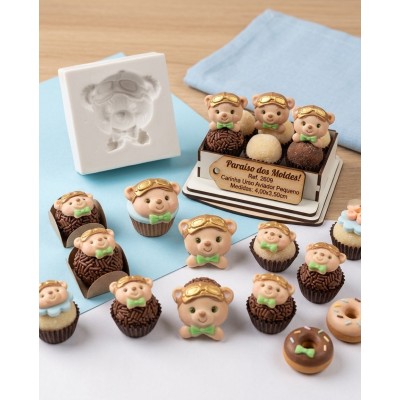 Molde de Silicone Carinha Urso Aviador Pequena 2609 Confeitaria Biscuit