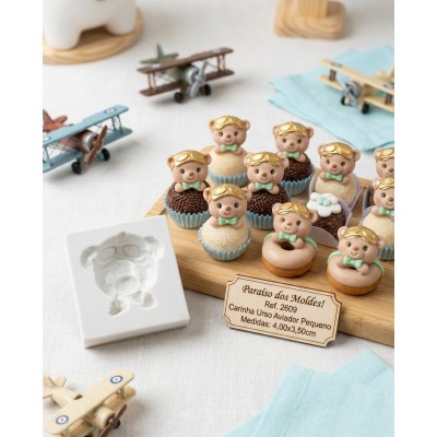 Molde de Silicone Carinha Urso Aviador Pequena 2609 Confeitaria Biscuit