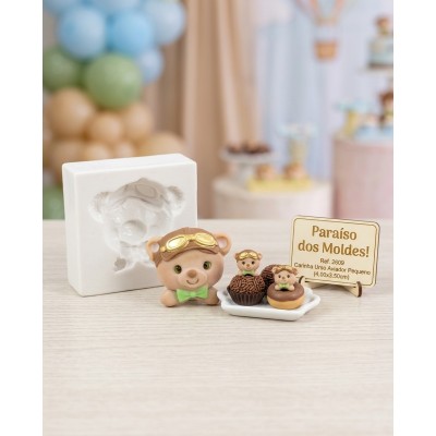 Molde de Silicone Carinha Urso Aviador Pequena 2609 Confeitaria Biscuit