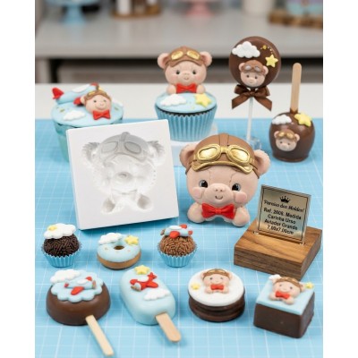 Molde de Silicone Carinha de Urso Aviador Grande e Funda 2608 Confeitaria Biscuit