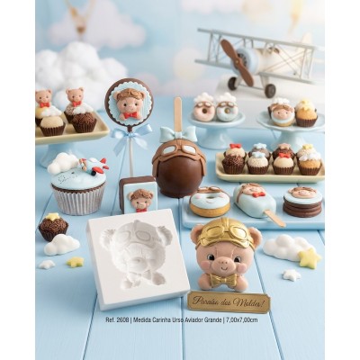 Molde de Silicone Carinha de Urso Aviador Grande e Funda 2608 Confeitaria Biscuit