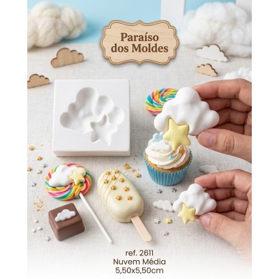 Molde de Silicone Nuvem Média 2611 Confeitaria Biscuit
