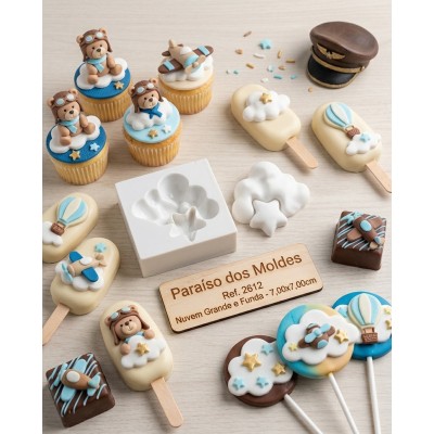 Molde de Silicone Nuvem Gorda com Estrela Grande e Funda 2612 Confeitaria Biscuit