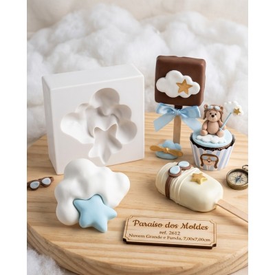 Molde de Silicone Nuvem Gorda com Estrela Grande e Funda 2612 Confeitaria Biscuit