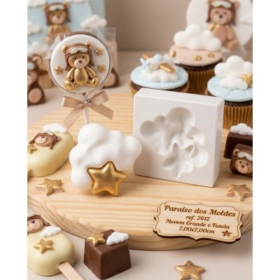Molde de Silicone Nuvem Gorda com Estrela Grande e Funda 2612 Confeitaria Biscuit