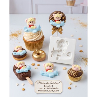 Molde de Silicone Urso no Avião Médio 2613 Confeitaria Biscuit