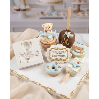 Molde de Silicone Urso no Avião Médio 2613 Confeitaria Biscuit