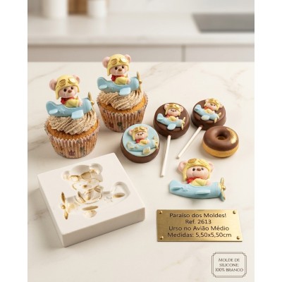 Molde de Silicone Urso no Avião Médio 2613 Confeitaria Biscuit