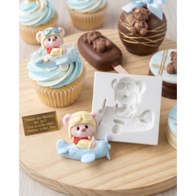 Molde de Silicone Urso no Avião Médio 2613 Confeitaria Biscuit