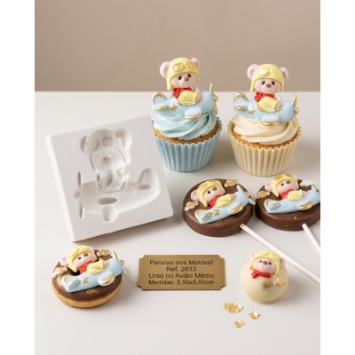 Molde de Silicone Urso no Avião Médio 2613 Confeitaria Biscuit