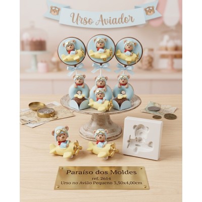 Molde de Silicone Urso no Avião Pequeno 2614 Confeitaria Biscuit