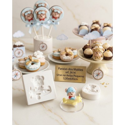 Molde de Silicone Urso no Avião Pequeno 2614 Confeitaria Biscuit