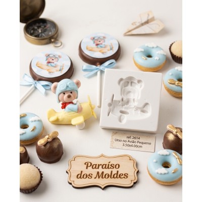 Molde de Silicone Urso no Avião Pequeno 2614 Confeitaria Biscuit