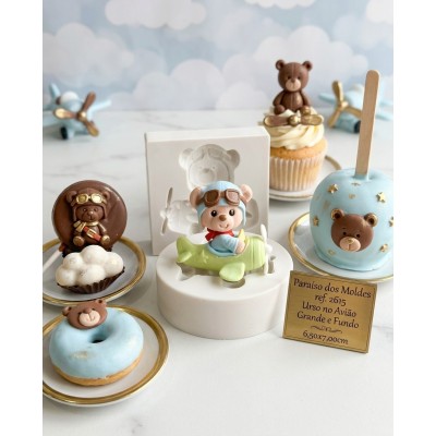 Molde de Silicone Urso no Avião Grande e Fundo 2615 Confeitaria Biscuit