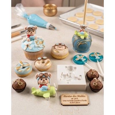 Molde de Silicone Urso no Avião Grande e Fundo 2615 Confeitaria Biscuit