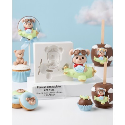 Molde de Silicone Urso no Avião Grande e Fundo 2615 Confeitaria Biscuit