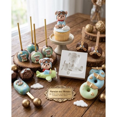Molde de Silicone Urso no Avião Grande e Fundo 2615 Confeitaria Biscuit