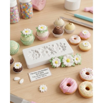 Molde de Silicone Trio de Margaridas Anitta 2604 Confeitaria e Biscuit