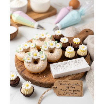 Molde de Silicone Trio de Margaridas Anitta 2604 Confeitaria e Biscuit