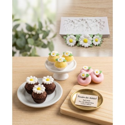 Molde de Silicone Trio de Margaridas Anitta 2604 Confeitaria e Biscuit