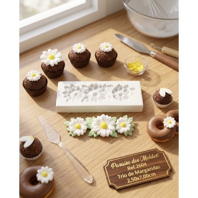 Molde de Silicone Trio de Margaridas Anitta 2604 Confeitaria e Biscuit