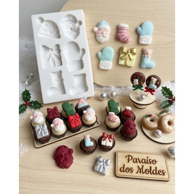 Molde de Silicone Confeitaria E Biscuit Kit Natal Charmoso 1650