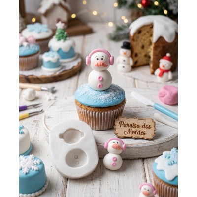 Molde de Silicone para Confeitaria e Biscuit Boneco De Neve Mila 3D