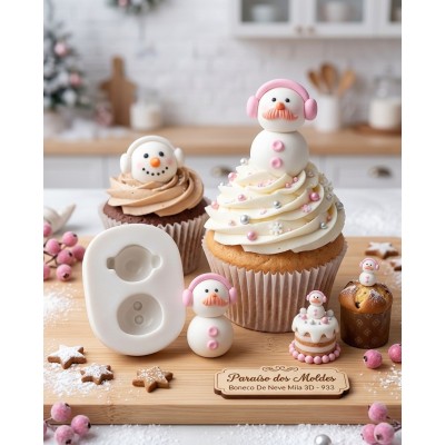 Molde de Silicone para Confeitaria e Biscuit Boneco De Neve Mila 3D