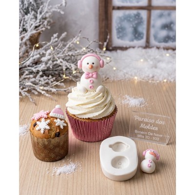 Molde de Silicone para Confeitaria e Biscuit Boneco De Neve Mila 3D