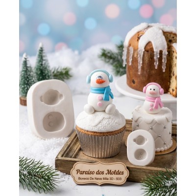Molde de Silicone para Confeitaria e Biscuit Boneco De Neve Mila 3D