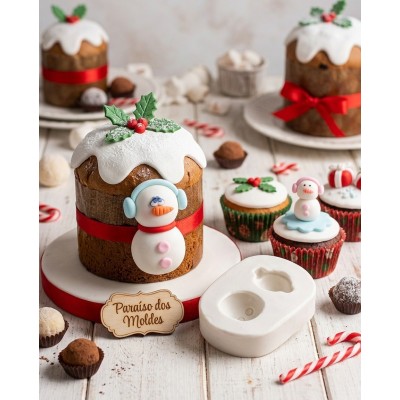 Molde de Silicone para Confeitaria e Biscuit Boneco De Neve Mila 3D
