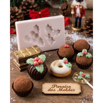Molde de Silicone para Confeitaria e Biscuit Azevinhos Fofos 1052