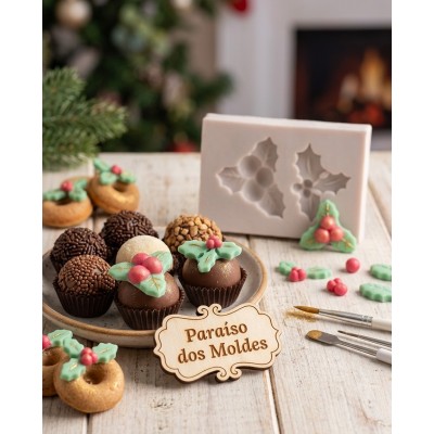 Molde de Silicone para Confeitaria e Biscuit Azevinhos Fofos 1052