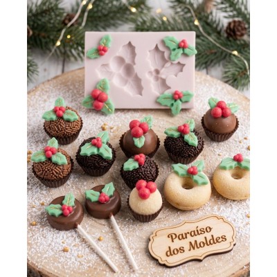 Molde de Silicone para Confeitaria e Biscuit Azevinhos Fofos 1052
