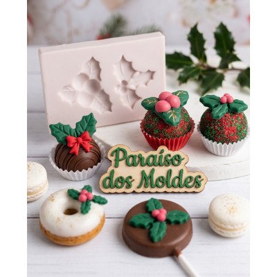 Molde de Silicone para Confeitaria e Biscuit Azevinhos Fofos 1052