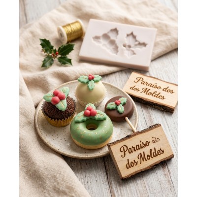 Molde de Silicone para Confeitaria e Biscuit Azevinhos Fofos 1052