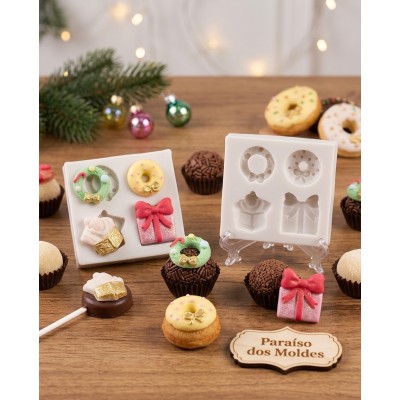 Molde Silicone Confeitaria e Biscuit Miniaturas Natalinas 1053