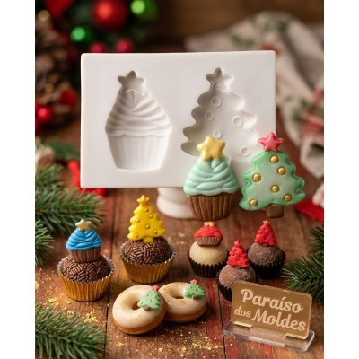 Molde de Silicone Confeitaria e Biscuit Mini Pinheiro Cute 1060