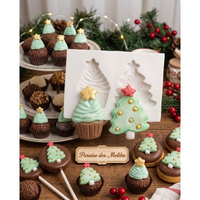 Molde de Silicone Confeitaria e Biscuit Mini Pinheiro Cute 1060