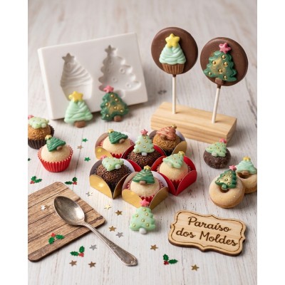 Molde de Silicone Confeitaria e Biscuit Mini Pinheiro Cute 1060