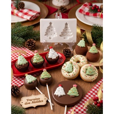 Molde de Silicone Dois Mini Pinheirinhos Love - 1066