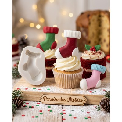 Molde de Silicone Meia Noel Cano Longo 1643