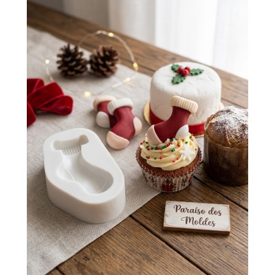 Molde de Silicone Meia Noel Cano Longo 1643