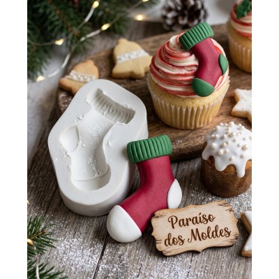 Molde de Silicone Meia Noel Cano Longo 1643