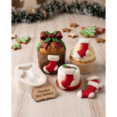 Molde de Silicone Meia Noel Cano Longo 1643